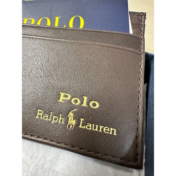 NIB POLO RALPH LAUREN Men's  Leather Card Case SMOOTH LEATHER BROWN - Picture 11 of 13
